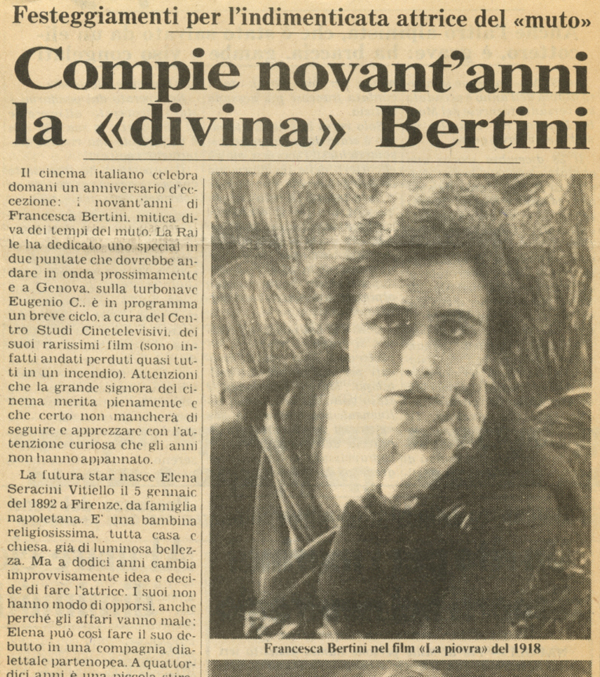Francesca Bertini compie 90 anni, 4 gennaio 1982